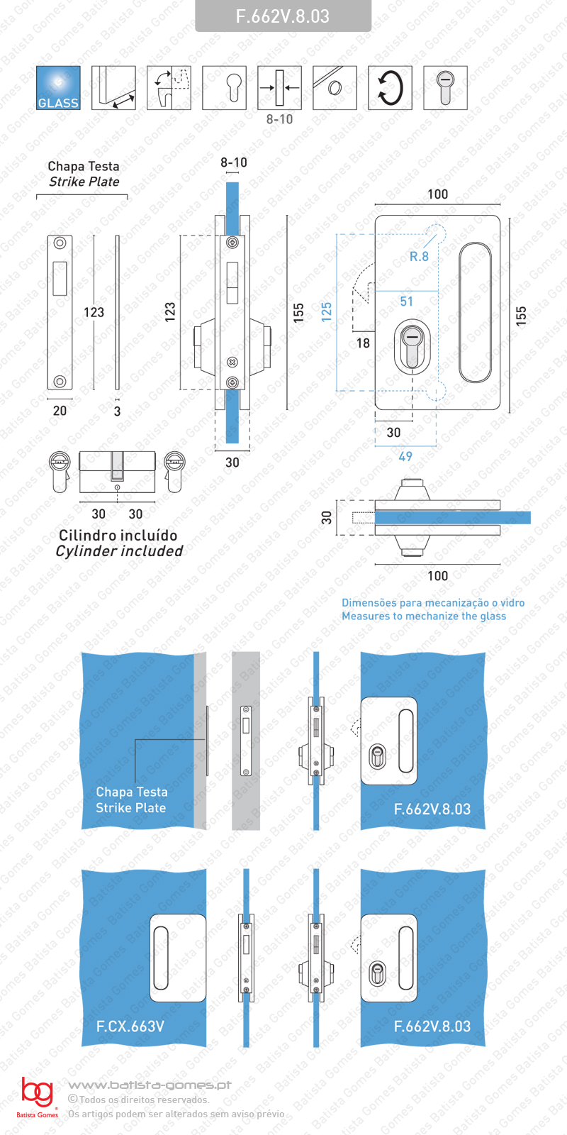 Fechadura gancho para porta correr em vidro